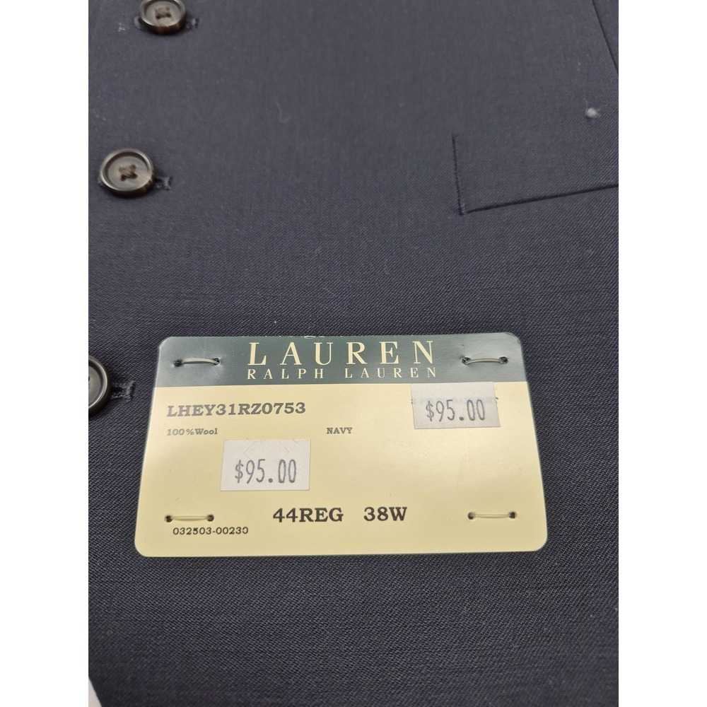 Lauren Ralph Lauren Suit Vest Mens 44 Blue 100% Wool 5 Button Belted - Picture 3 of 8